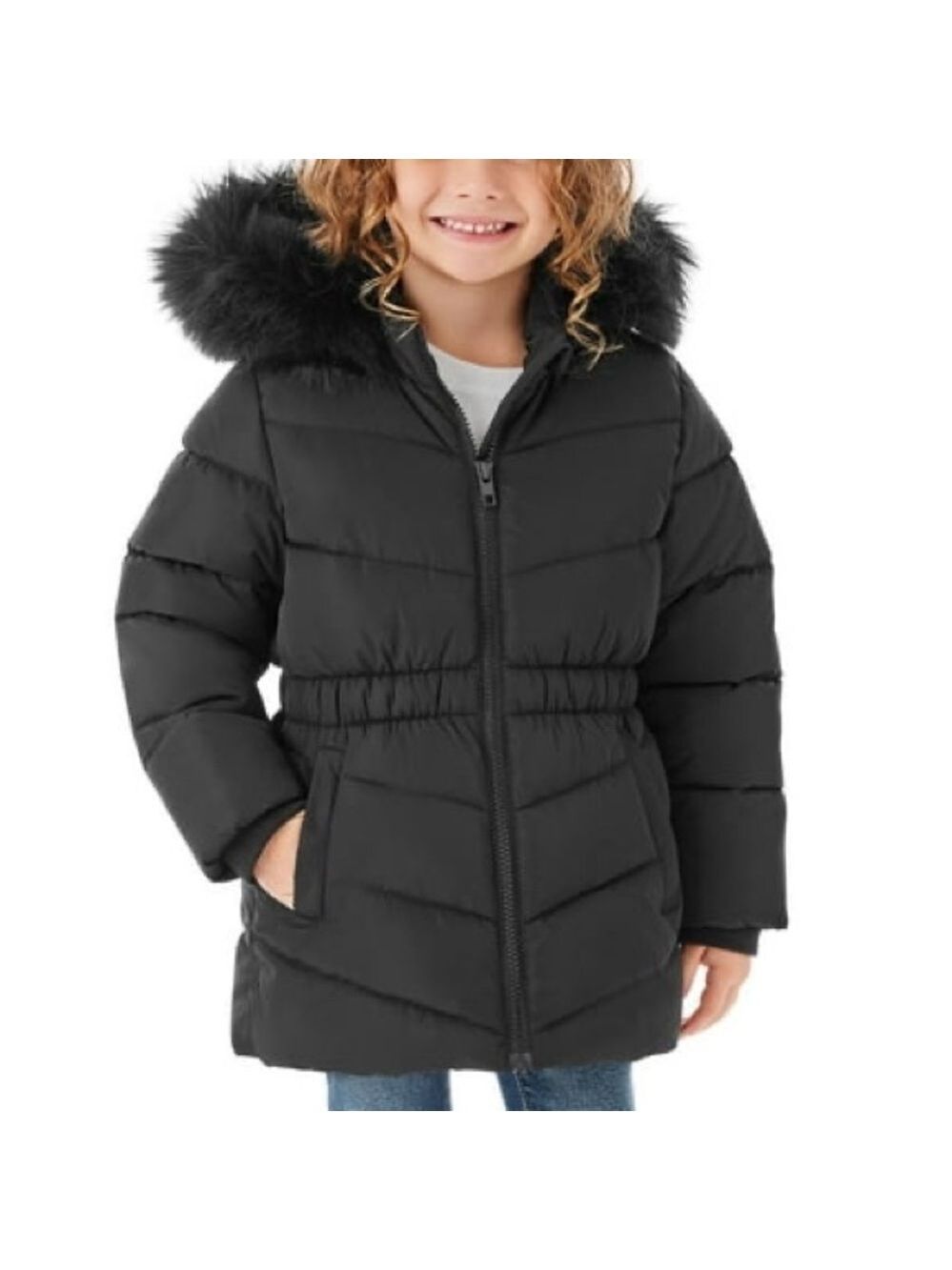 Member's Mark Girls Removable Faux Fur Trim Hood Puffer Jacket S (6/6X)